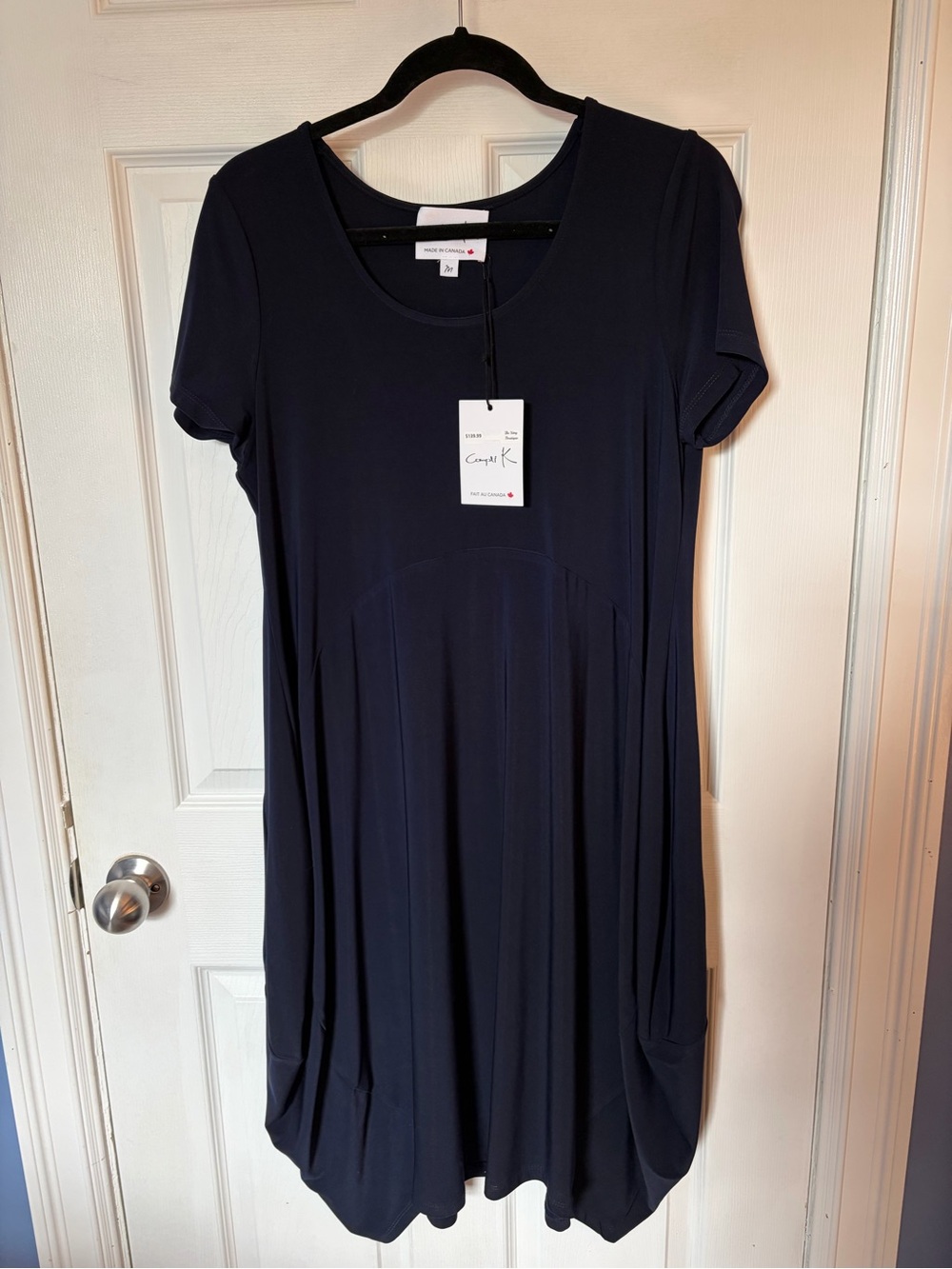 Casual Navy Midi Dress with Short Sleeves by